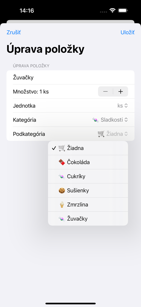 FoodStock - FoodStockアプリのインターフェースは、食料品の在庫をカテゴリとサブカテゴリに整理します。