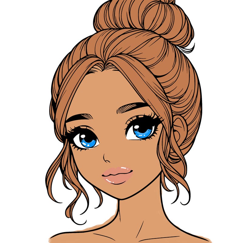 realistic pretty girl with hair in bun