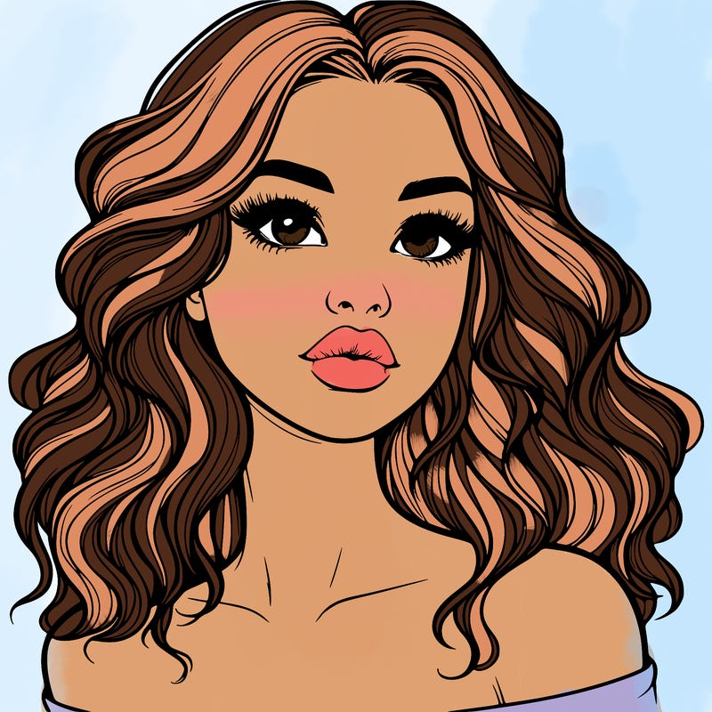 realistic girl with wavy hair and lips
