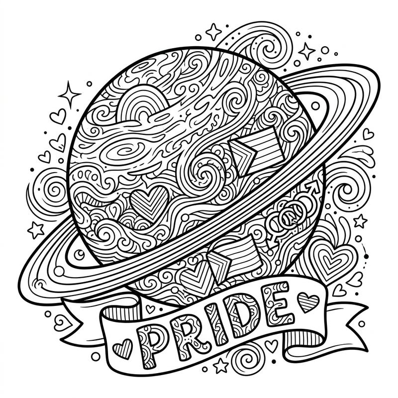 Embark on a creative journey with this unique coloring page featuring the planet Uranus adorned with intricate Zentangle patterns. Celebrate Pride Month by bringing vibrant life to this cosmic design filled with symbols of love and diversity.
