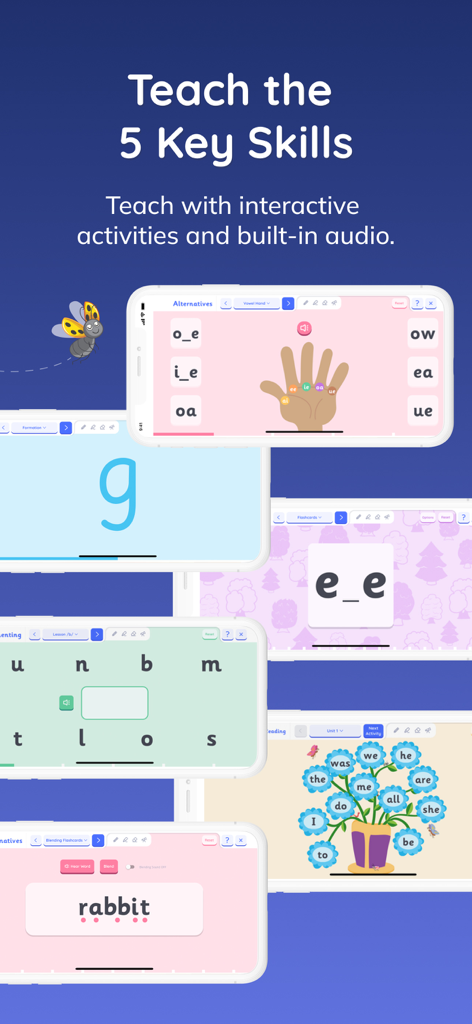 Jolly Classroom: Teach Phonics - Interactive phonics lessons and tricky words activity screens in the Jolly Classroom app.