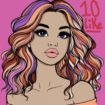 realistic girl with wavy hair and lips