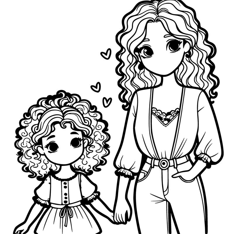 mom and daughter with curly hair and matching outfits