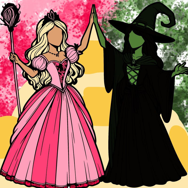 detailed realistic split of a princess and a witch