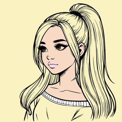 realistic girl with a high ponytail