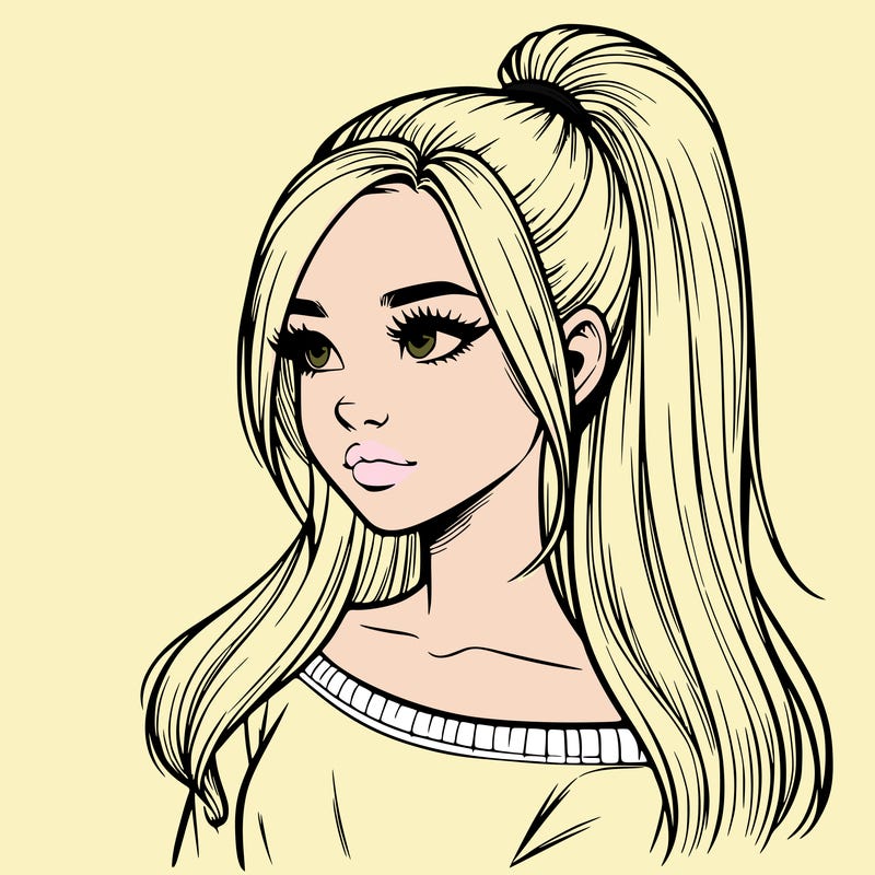 realistic girl with a high ponytail