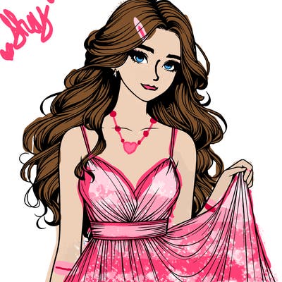 realistic girl in flowy silky prom dress
