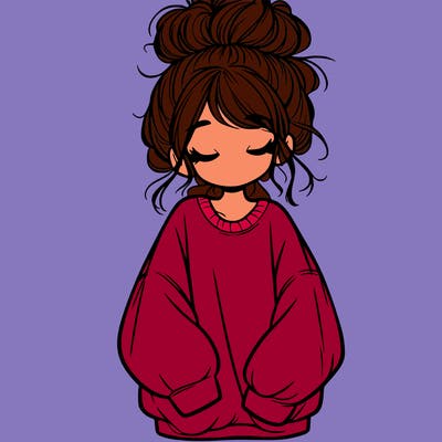 girl with baggy sweatshirt and messy bun