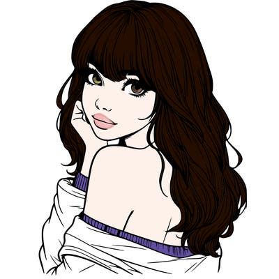 realistic girl with bangs looking over her shoulder