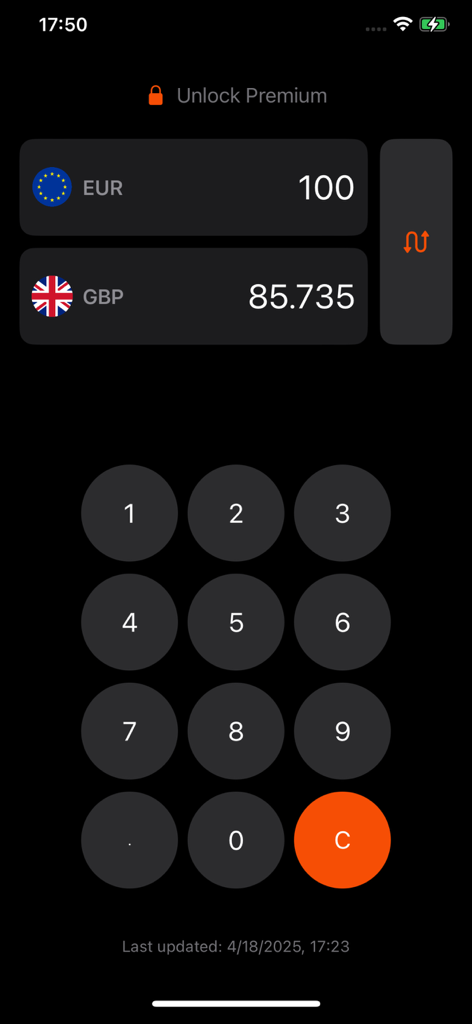 Pesos to dollar - Currency converter app interface showing Euro to British Pound conversion on a dark background