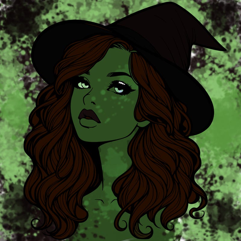 realistic witch girl with wavy hair and lips