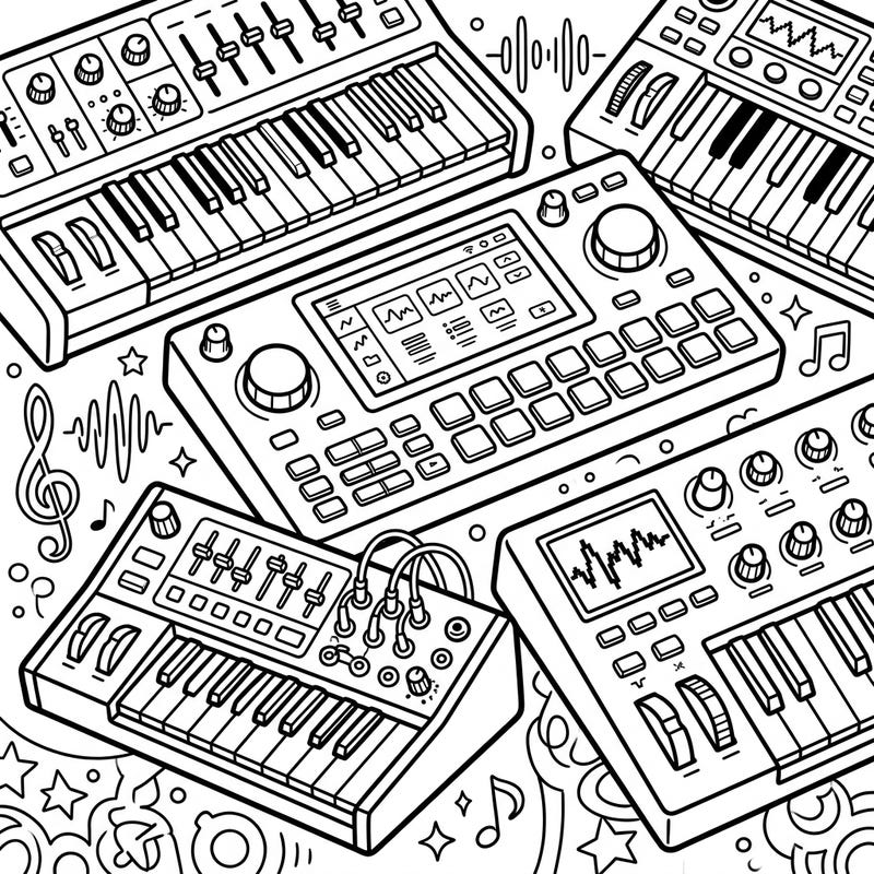 Dive into a symphony of colors with this exciting digital synthesizer coloring page! Little musicians and tech enthusiasts will love bringing these cool instruments to life.