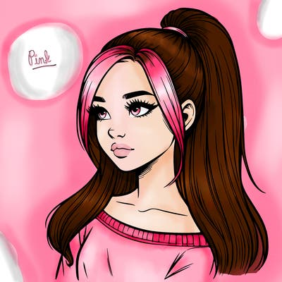 realistic girl with a high ponytail