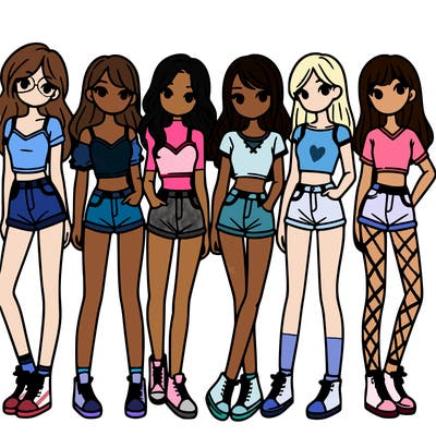 a group of girls wearing crop tops and shorts
