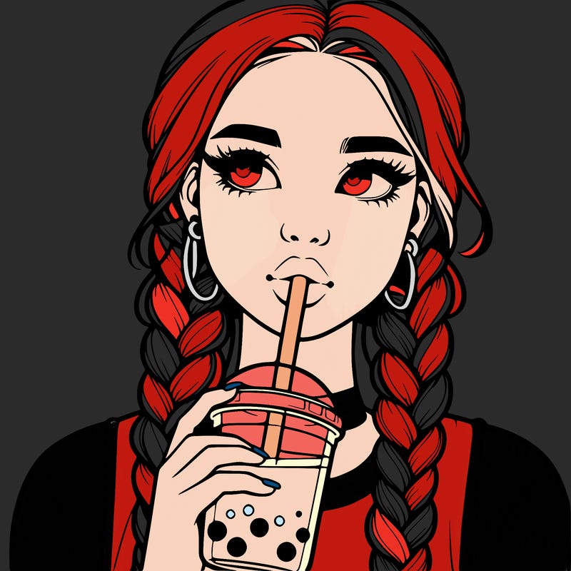 realistic girl with braided hair drinking boba