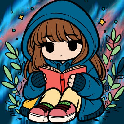 girl in oversized hoodie reading a book