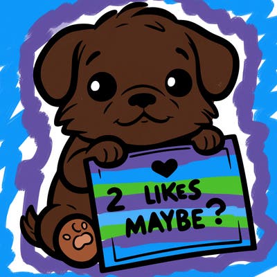 a puppy holding a sign that says 2 likes maybe?