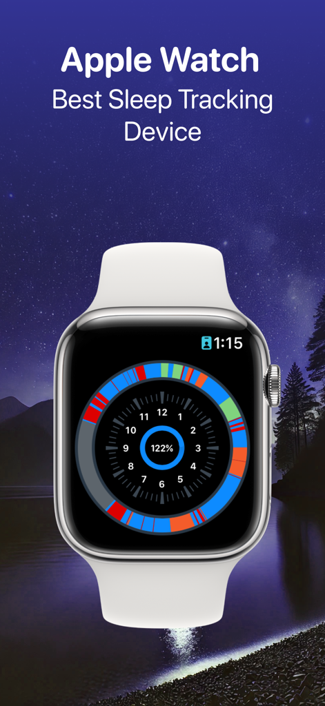 SleepMinder: Ai Sleep Tracker - Apple Watch screen displaying the SleepMinder app with a colorful circular sleep tracking chart.