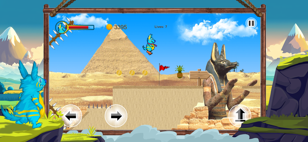 Molly Platformer: Super Runner - Molly the rabbit in an Egyptian themed desert level with pyramids