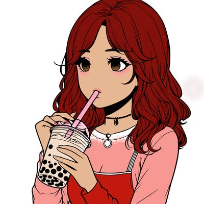 realistic girl drinking boba tea