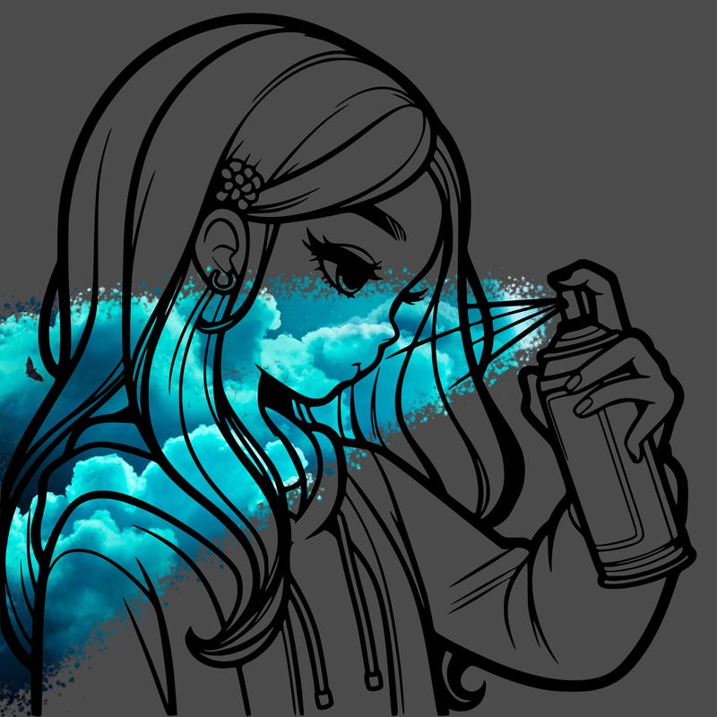 a realistic girl spray painting