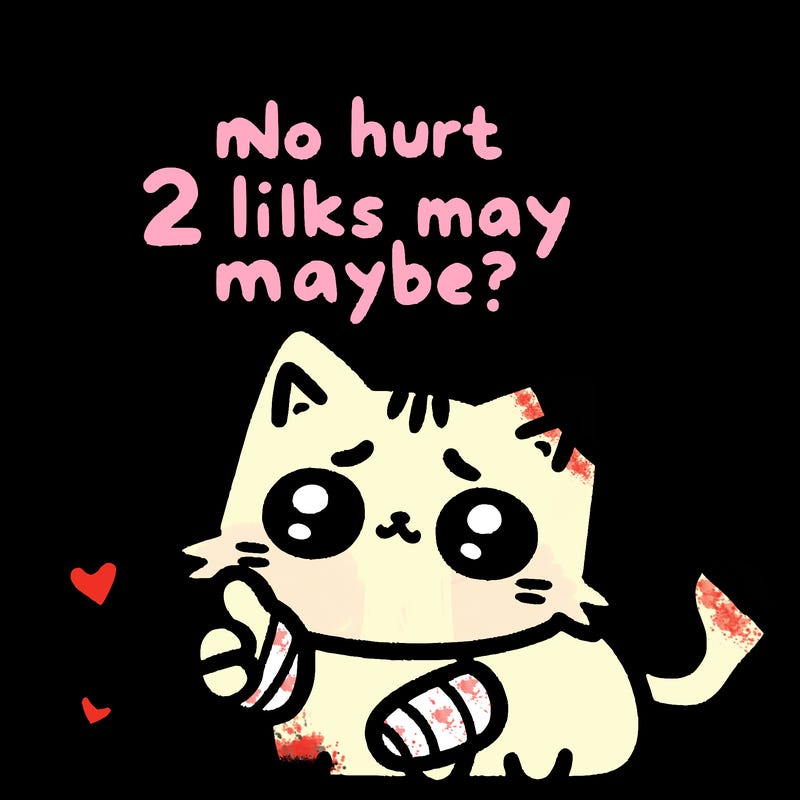 cute cat thats been hurt saiying 2 likes maybe