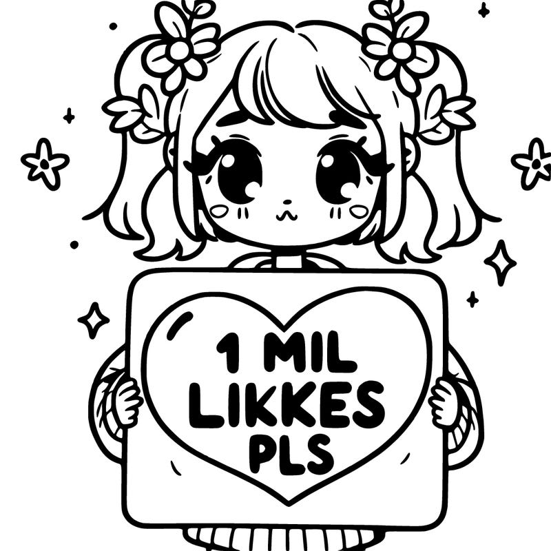 girl holding a heart shaped sign that says 1 mil likes pls