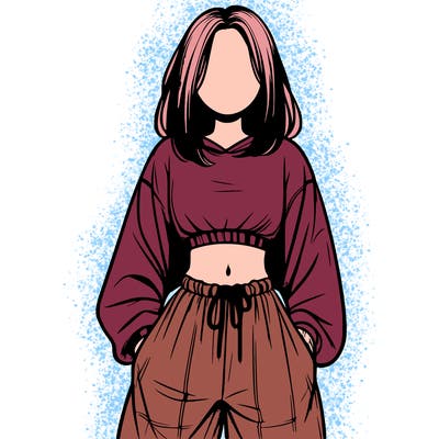 realistic girl faceless with baggy pants and a crop top