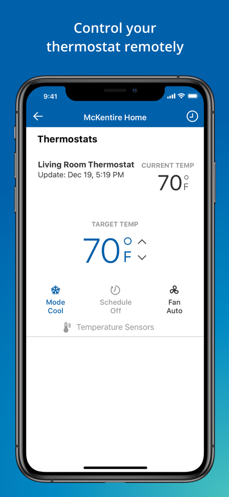 A smartphone displaying the ADT Control app interface for remote thermostat management