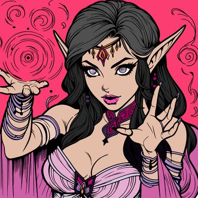 realistic scary beautiful elf sorceress casting spell