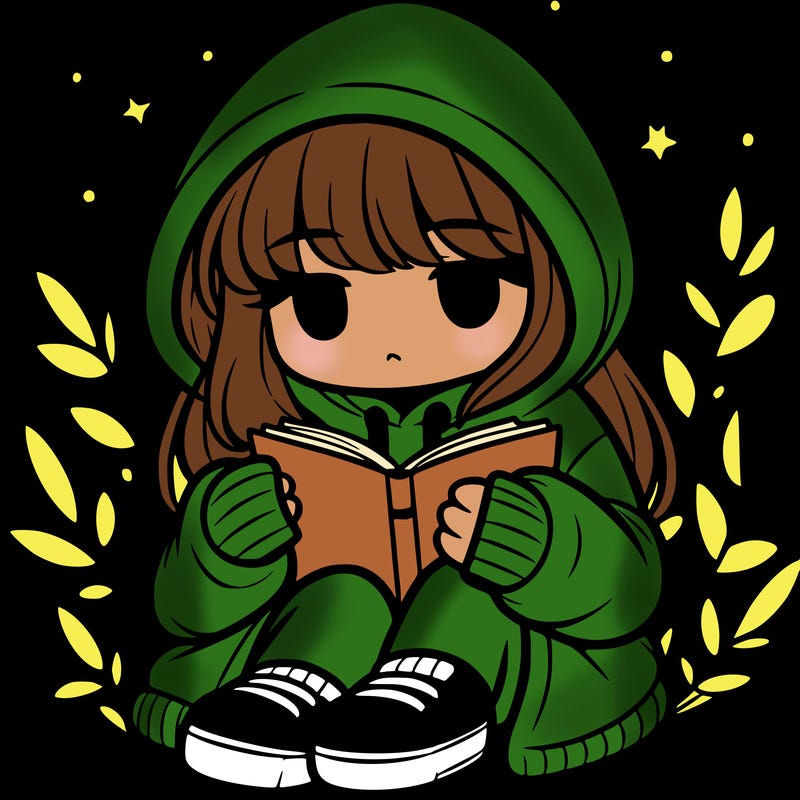 girl in oversized hoodie reading a book
