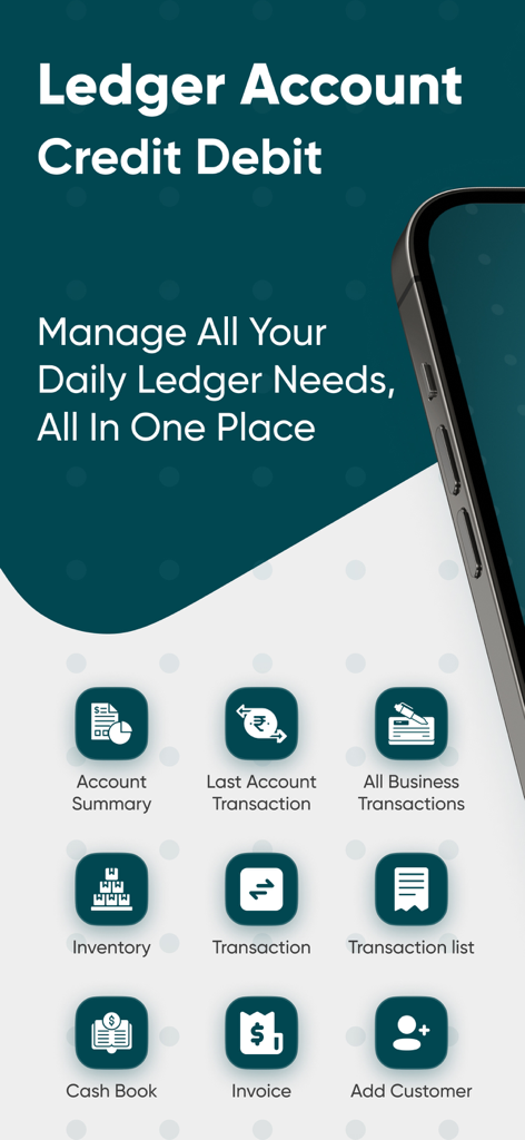 Khatabook - Credit Ledger Book - Khatabook app interface featuring icons for account summary transactions inventory and invoices