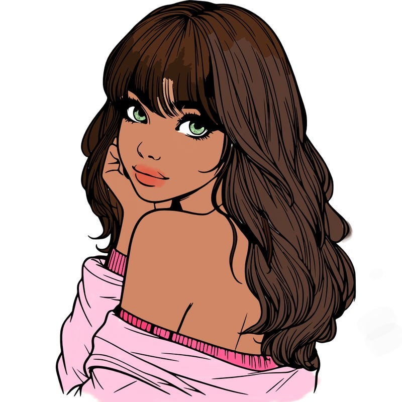 realistic girl with bangs looking over her shoulder