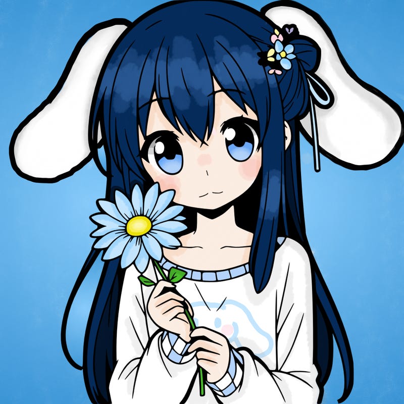anime girl holding a flower