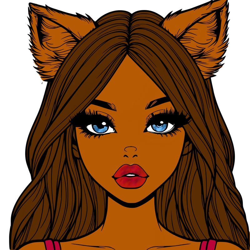 realistic girl with fox ears and realistic lips