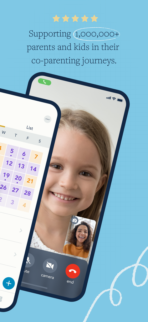 OurFamilyWizard Co-Parent App - App di co-genitorialità OurFamilyWizard che mostra videochiamate e calendario condiviso.