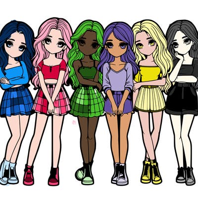 a group of girls realistic