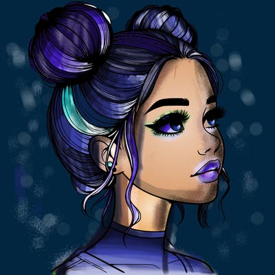 realistic girl with buns on the top of her head