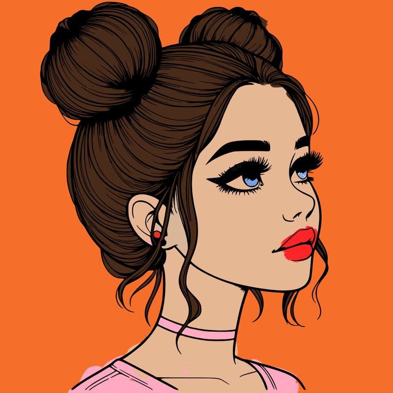 realistic girl with buns on the top of her head