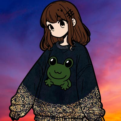 girl wearing frogging sweatshirt