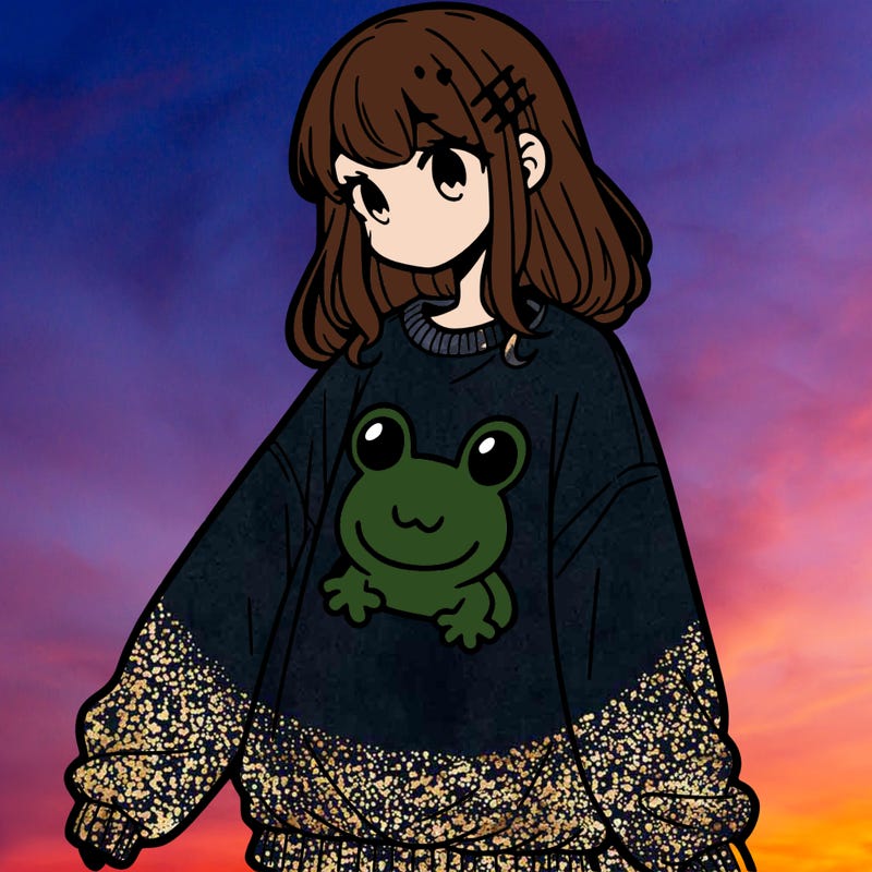 girl wearing frogging sweatshirt