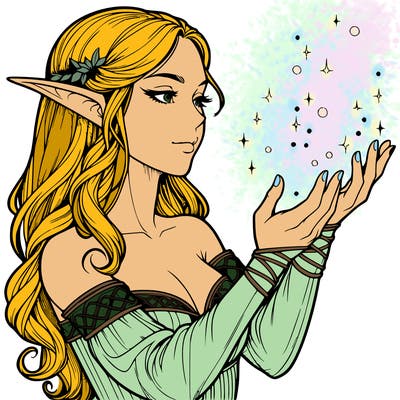 realistic elf girl doing magic
