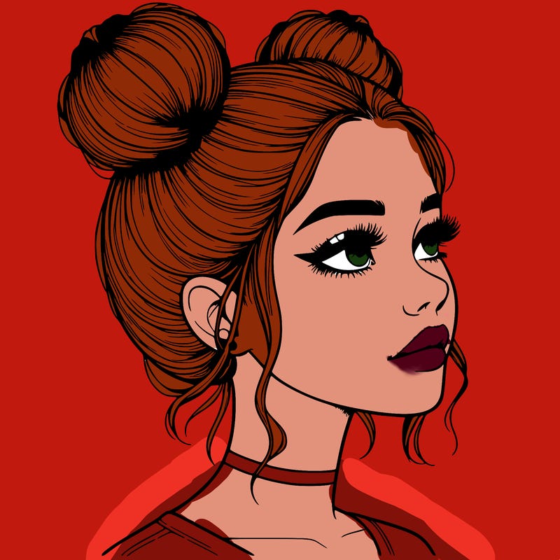 realistic girl with buns on the top of her head
