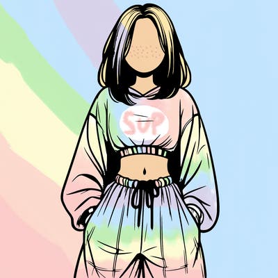 realistic girl faceless with baggy pants and a crop top