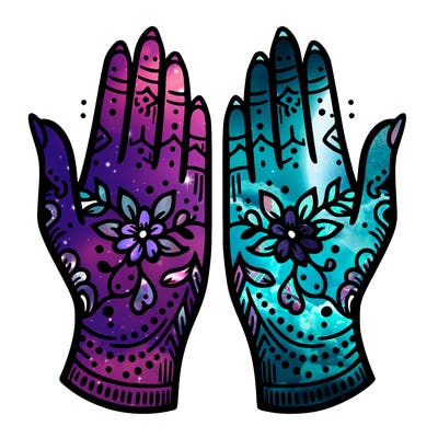 hands with henna design that can be colored in