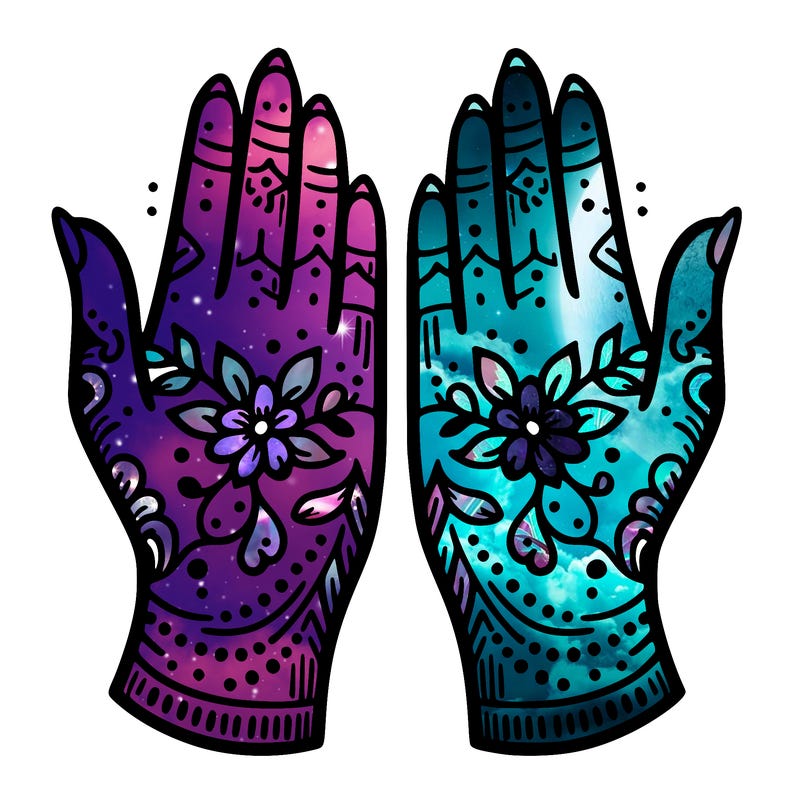 hands with henna design that can be colored in