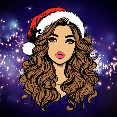 realistic christmas girl with wavy hair and lips