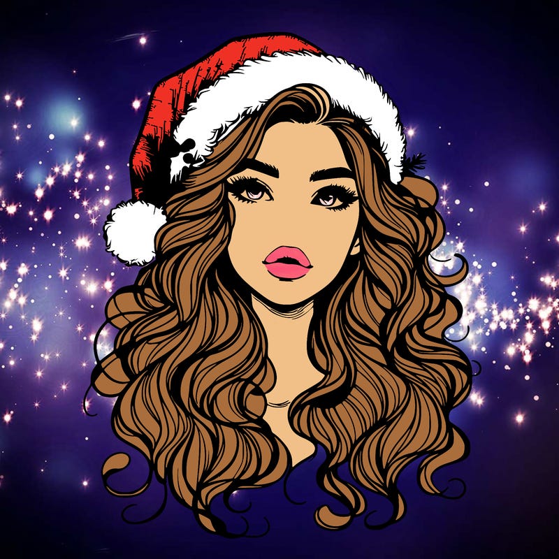 realistic christmas girl with wavy hair and lips
