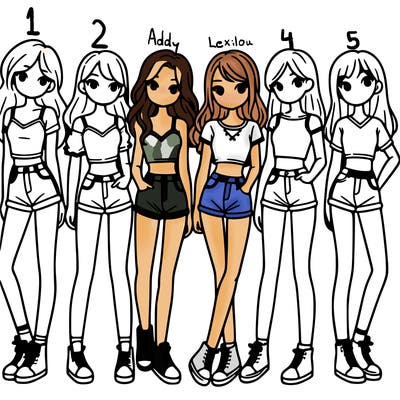 a group of girls wearing crop tops and shorts