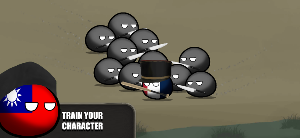 Countryball: World 1930 - Countryball characters with knives and bats in a combat training minigame